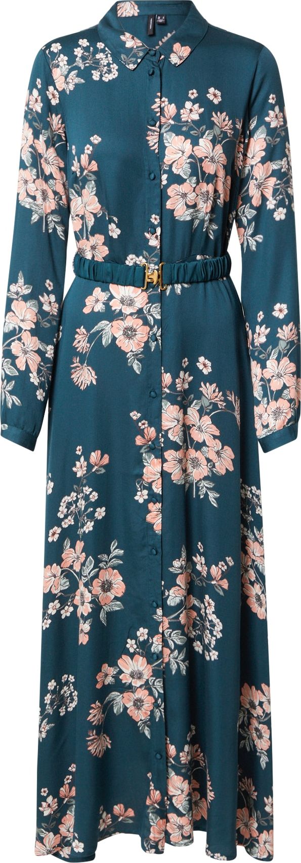 VERO MODA Košilové šaty 'Roma' tmavě zelená / růže / bílá