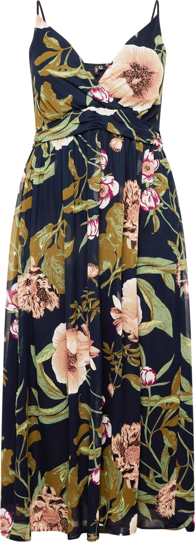 Letní šaty 'VMKATNISS S/L MAXI DRESS EXP GA CUR' Vero Moda Curve námořnická modř / khaki / světle zelená / pudrová