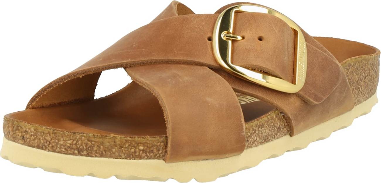 Pantofle 'Siena Big Buckle' Birkenstock hnědá / zlatá