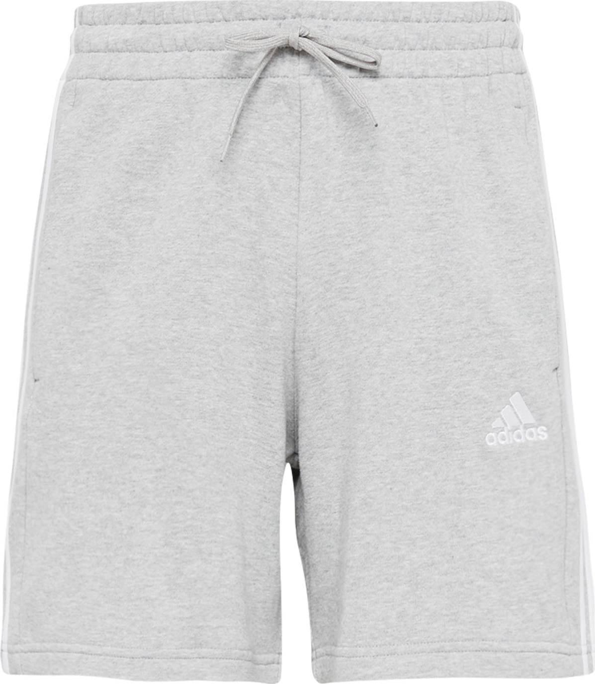 Sportovní kalhoty 'Essentials French Terry 3-Stripes' ADIDAS SPORTSWEAR šedý melír / bílá