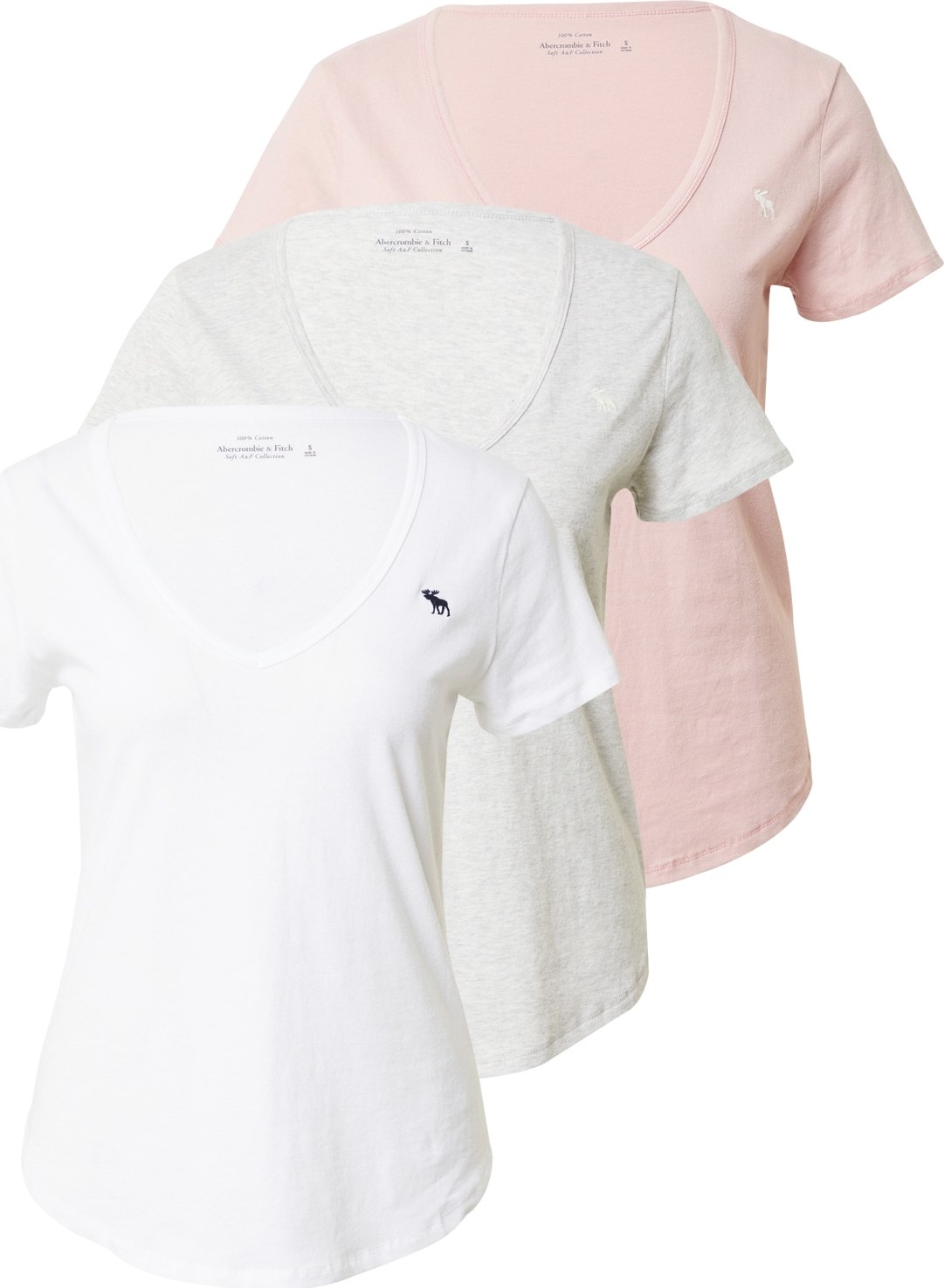 Tričko Abercrombie & Fitch šedý melír / pink / bílá