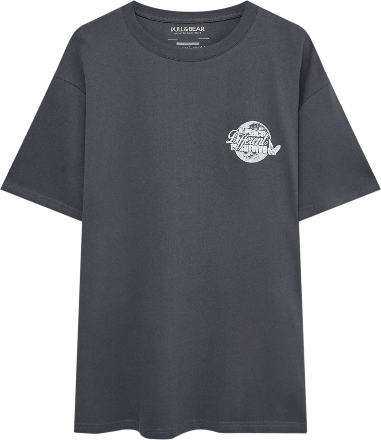 Tričko Pull&Bear tmavě šedá / bílá