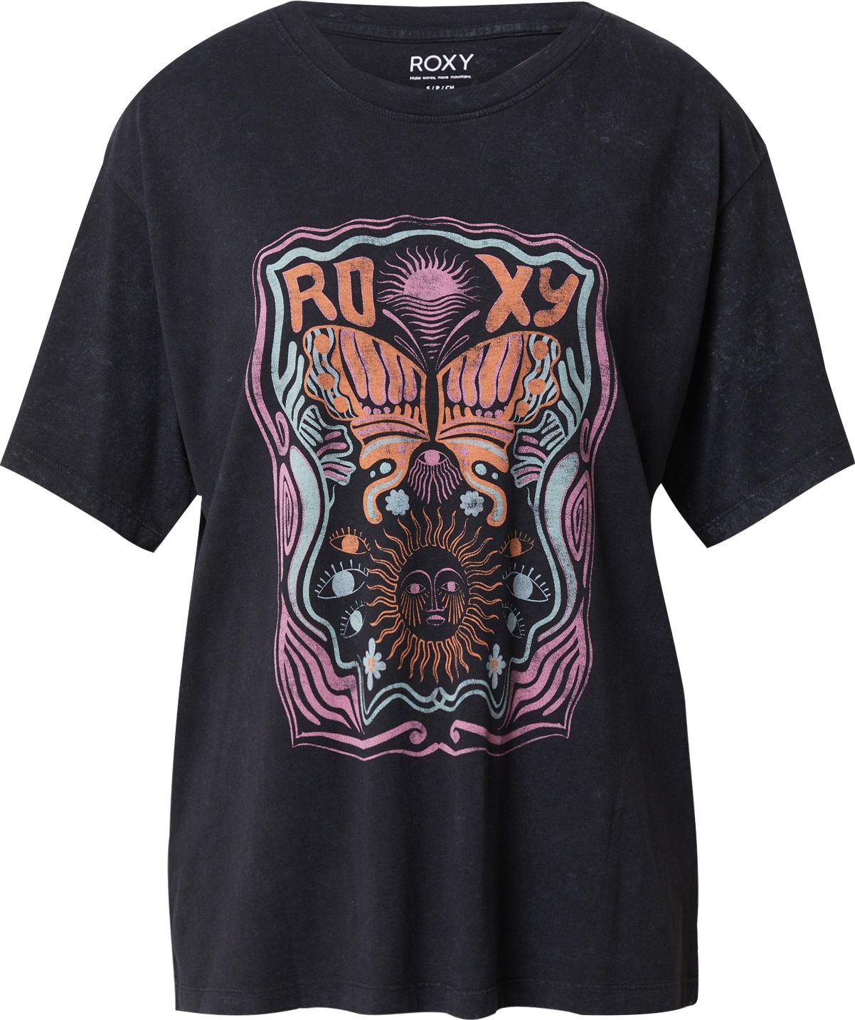 Tričko 'Girl Need Love' Roxy grafitová / mátová / oranžová / světle růžová
