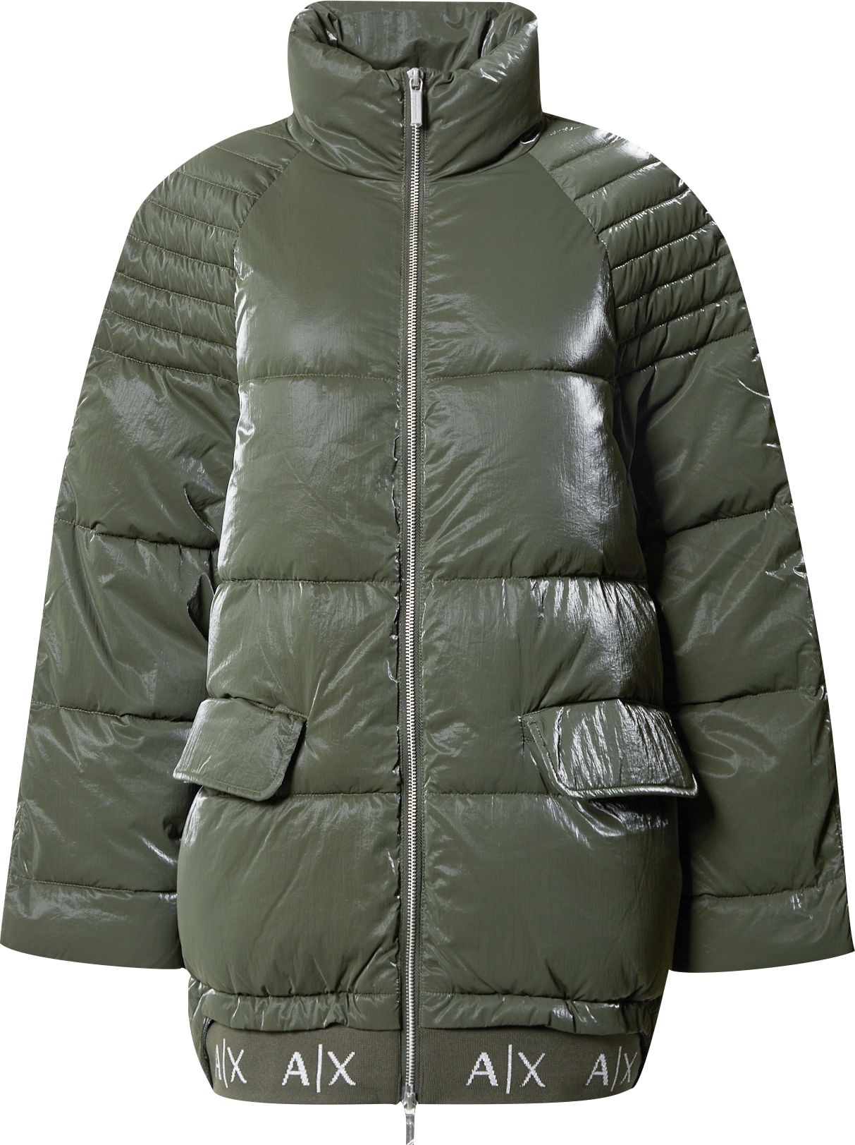 Zimní bunda Armani Exchange khaki / bílá