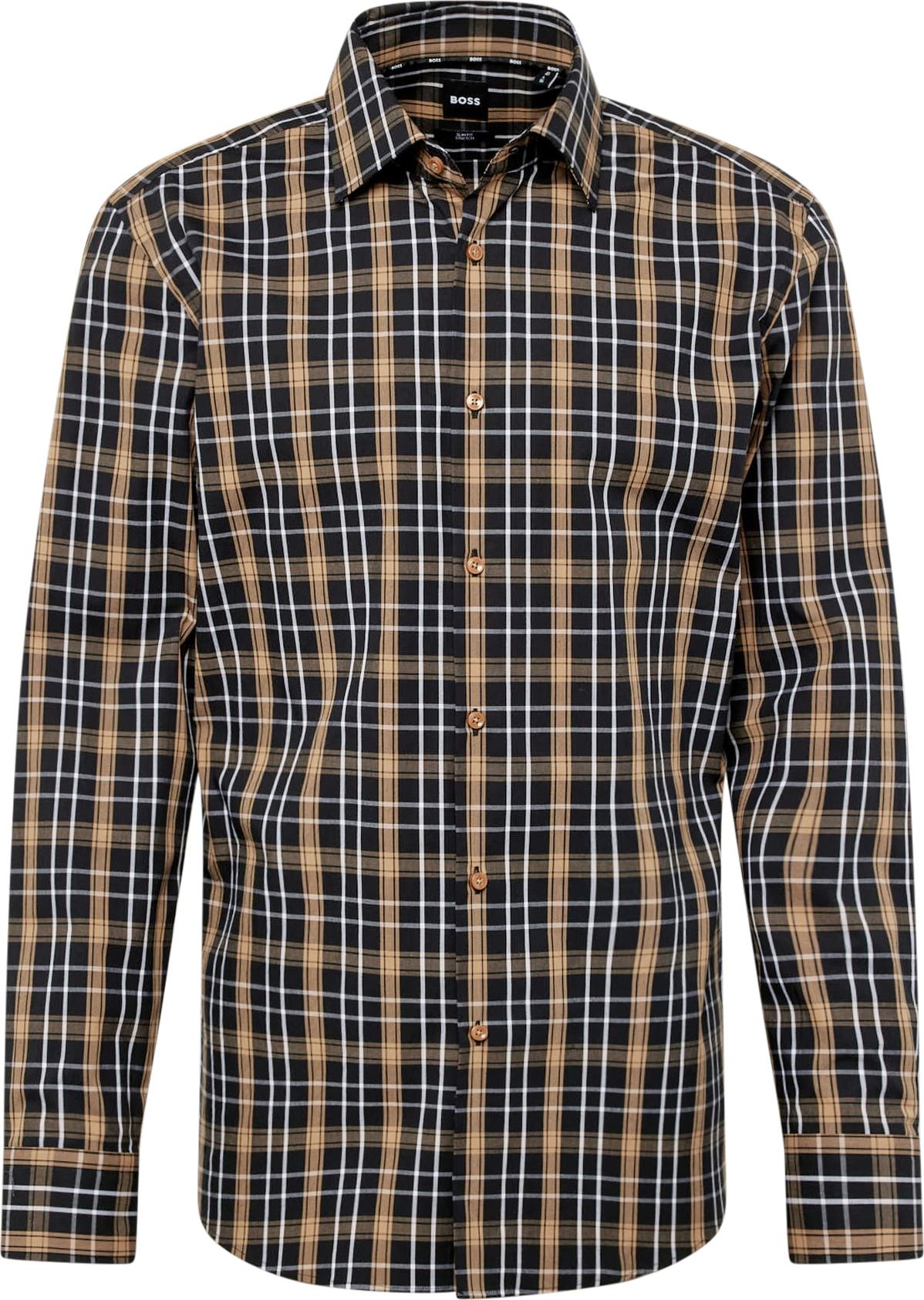 Košile BOSS Black béžová / černá / bílá