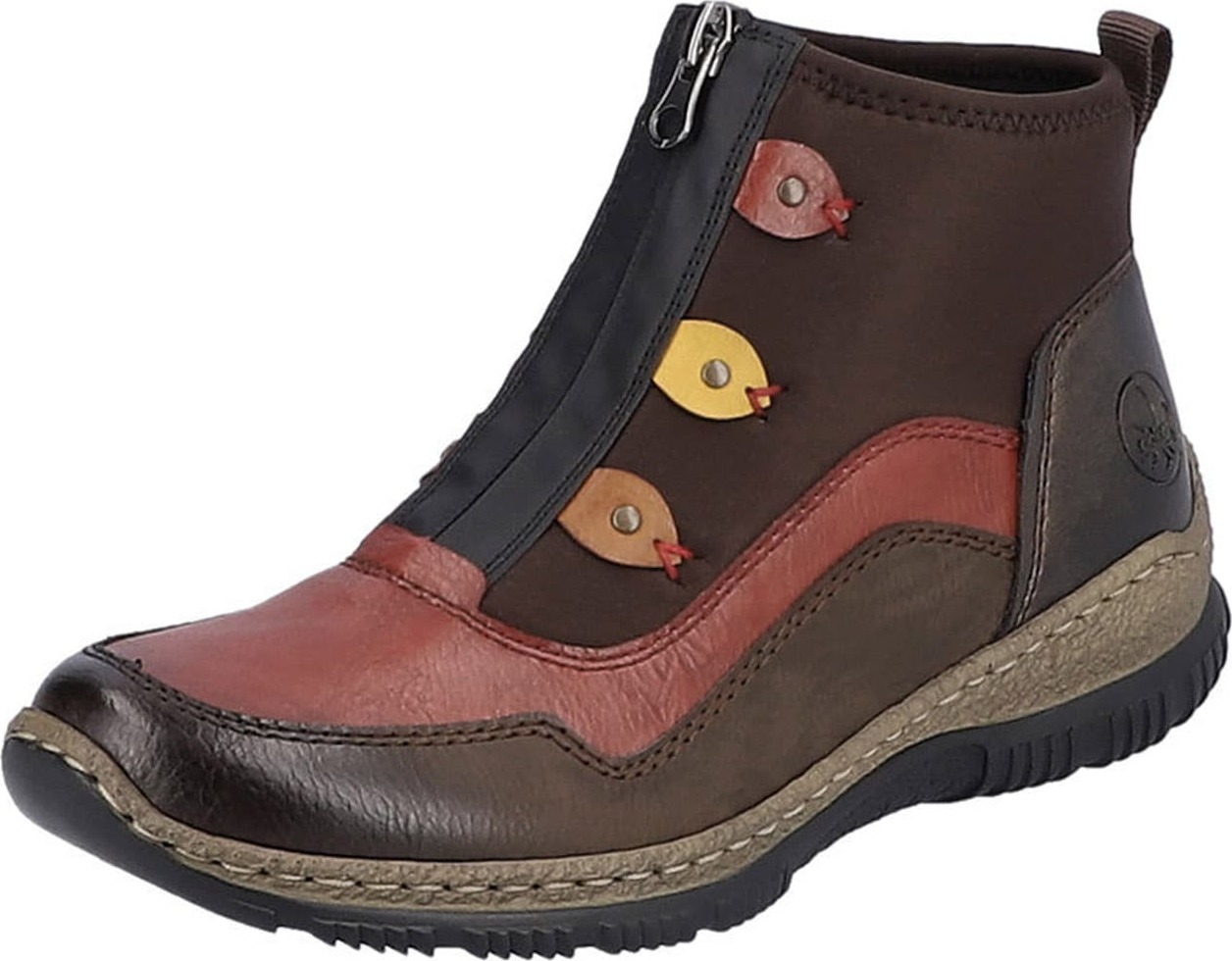 Nízké kozačky Rieker hnědá / mokka / žlutá / červená