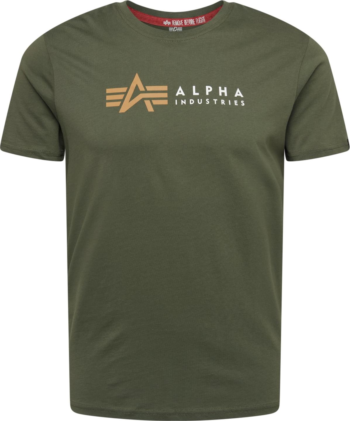 Tričko alpha industries zlatě žlutá / tmavě zelená / bílá