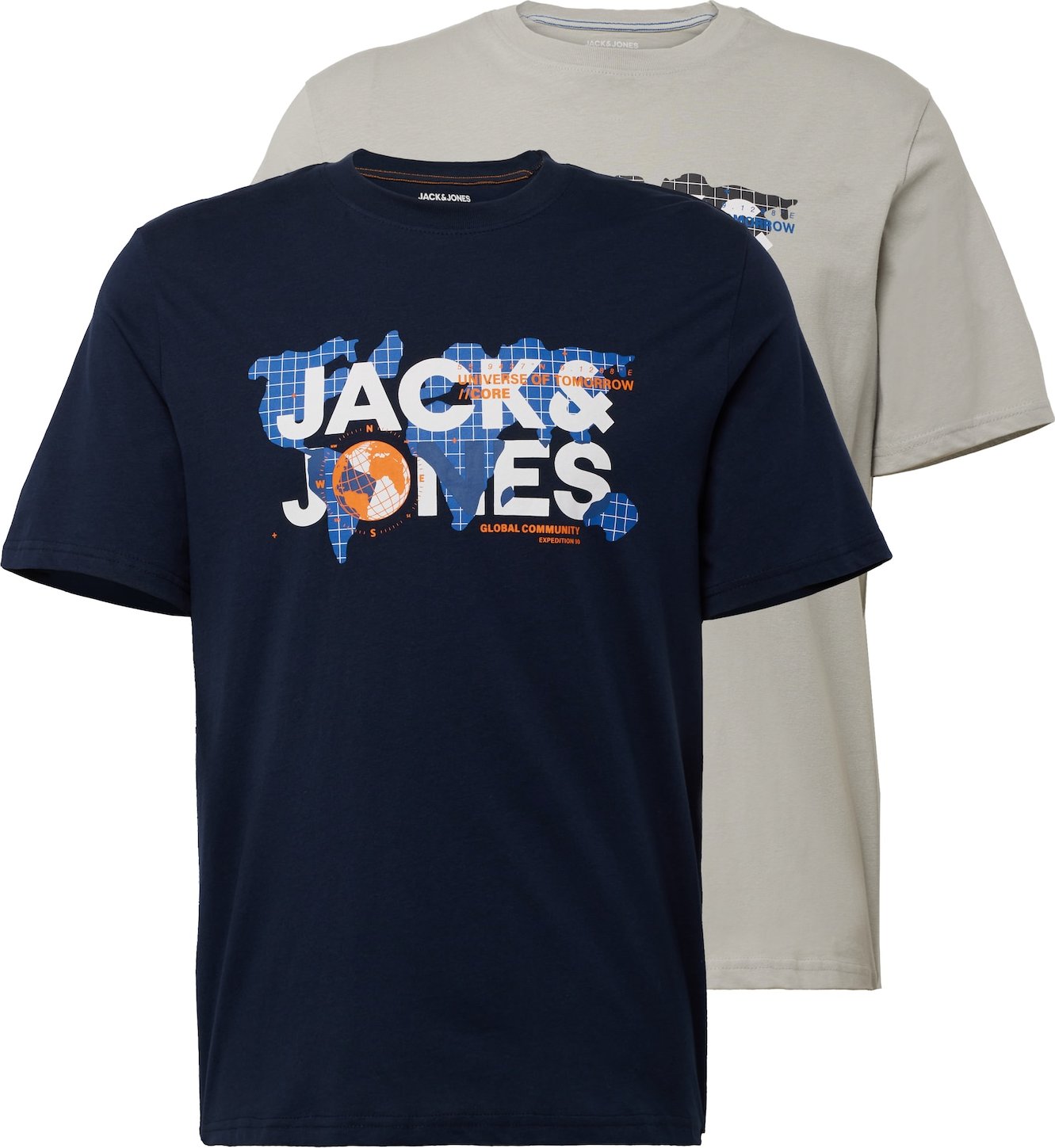 Tričko 'DUST' jack & jones námořnická modř / šedá / oranžová / bílá