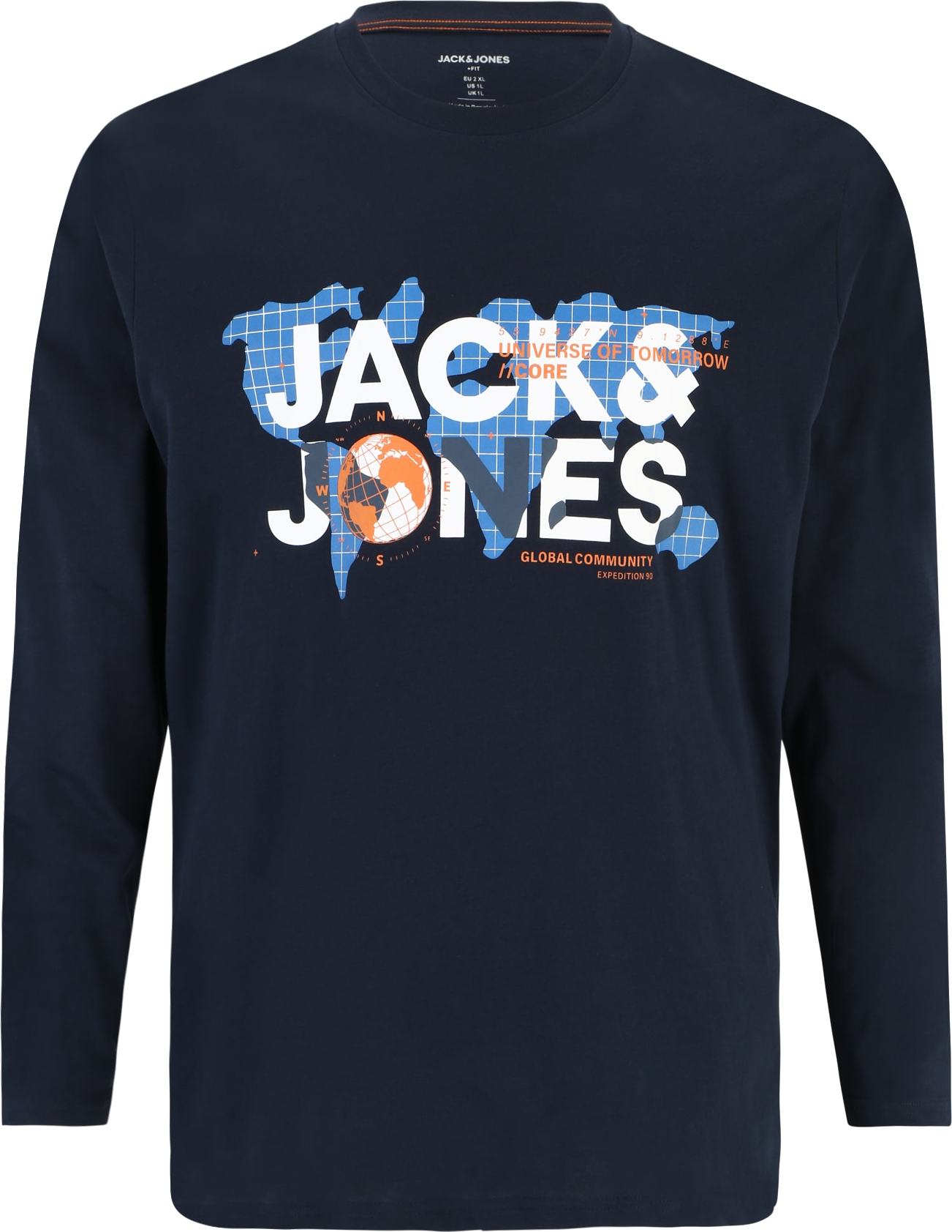 Tričko 'DUST' Jack & Jones Plus námořnická modř / světlemodrá / bílá