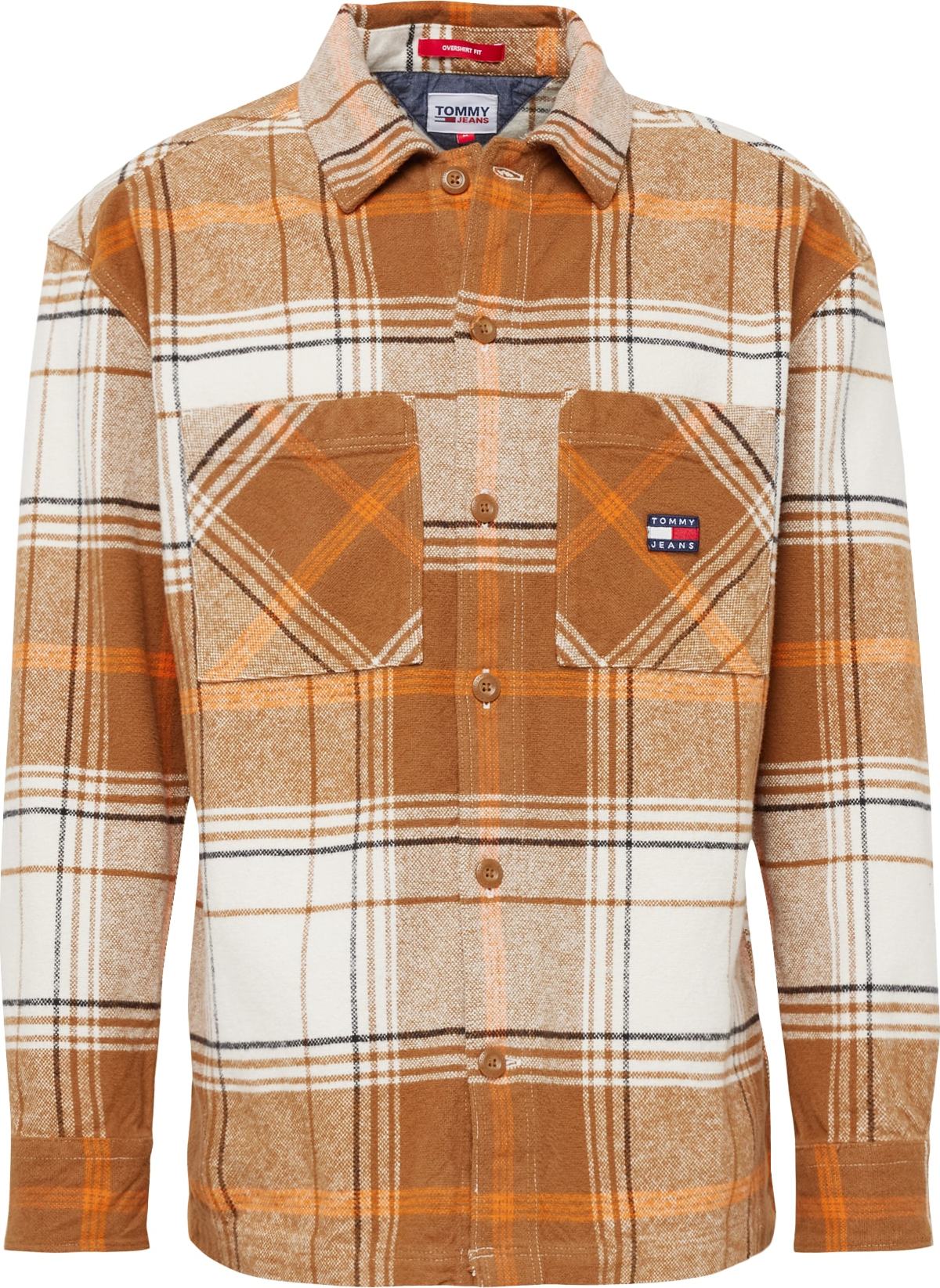 Košile Tommy Jeans béžová / námořnická modř / hnědá / červená / bílá