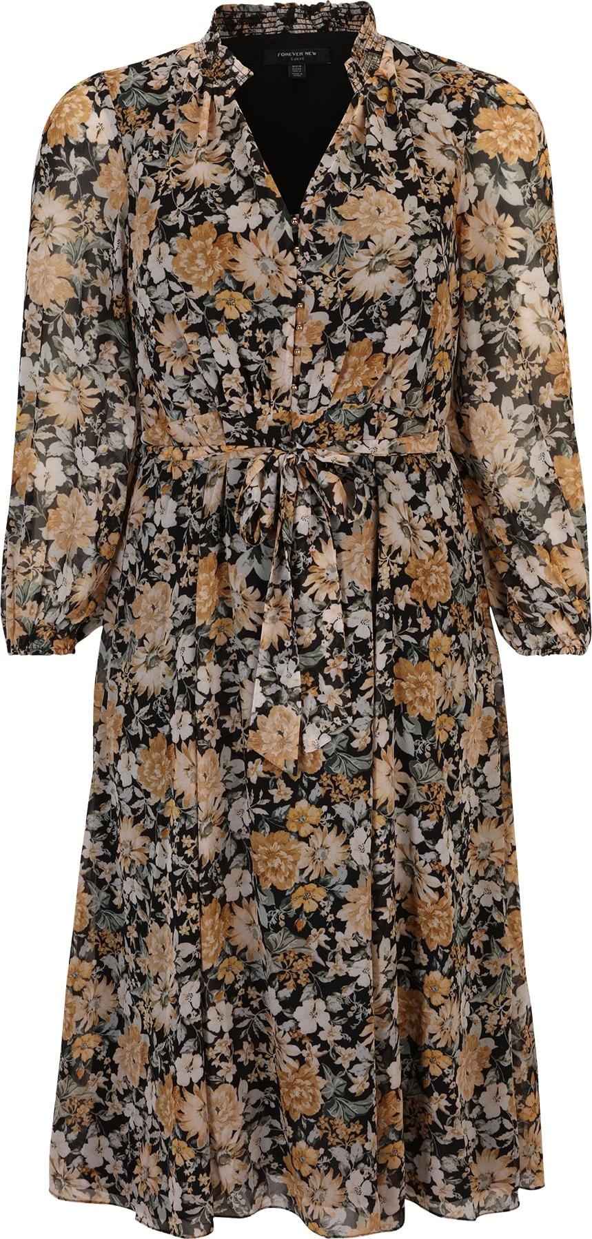 Košilové šaty 'August' Forever New Curve písková / kouřově šedá / černá / barva vaječné skořápky