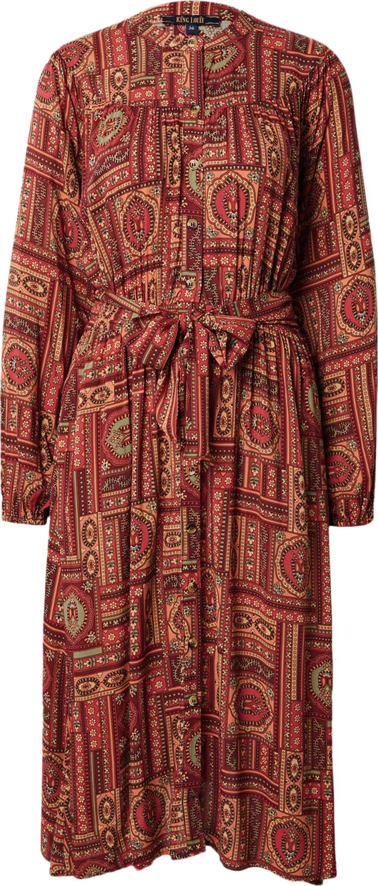 Košilové šaty 'Nala' king louie mátová / oranžová / světle červená / tmavě červená