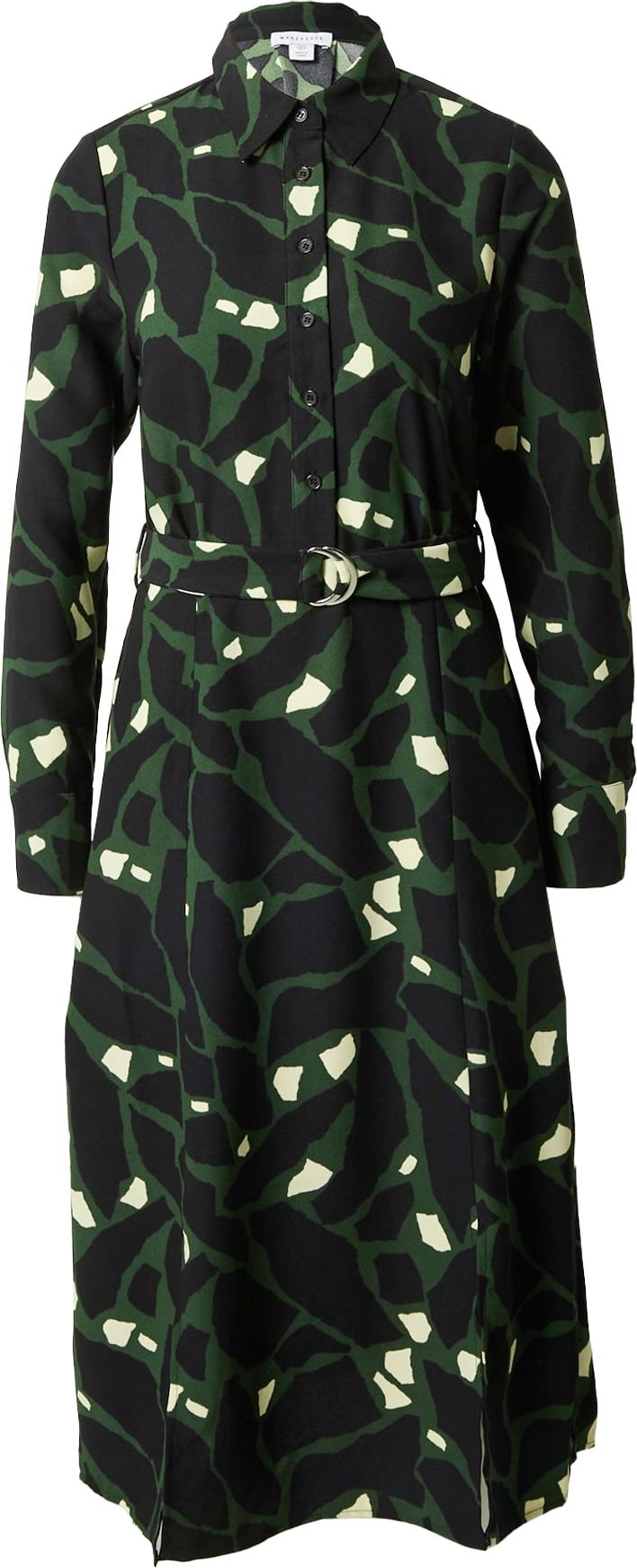 Košilové šaty Warehouse slonová kost / tmavě zelená / černá