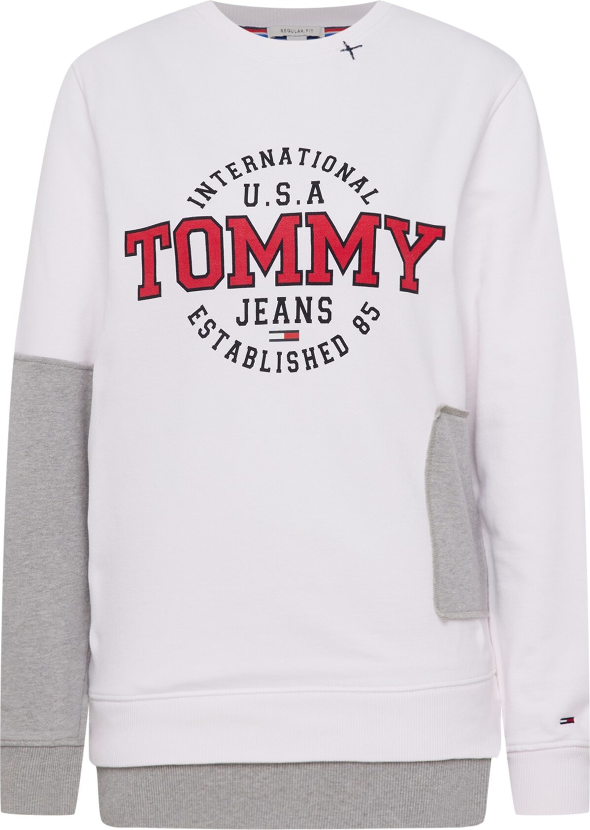 Mikina Tommy Jeans šedý melír / červená / bílá