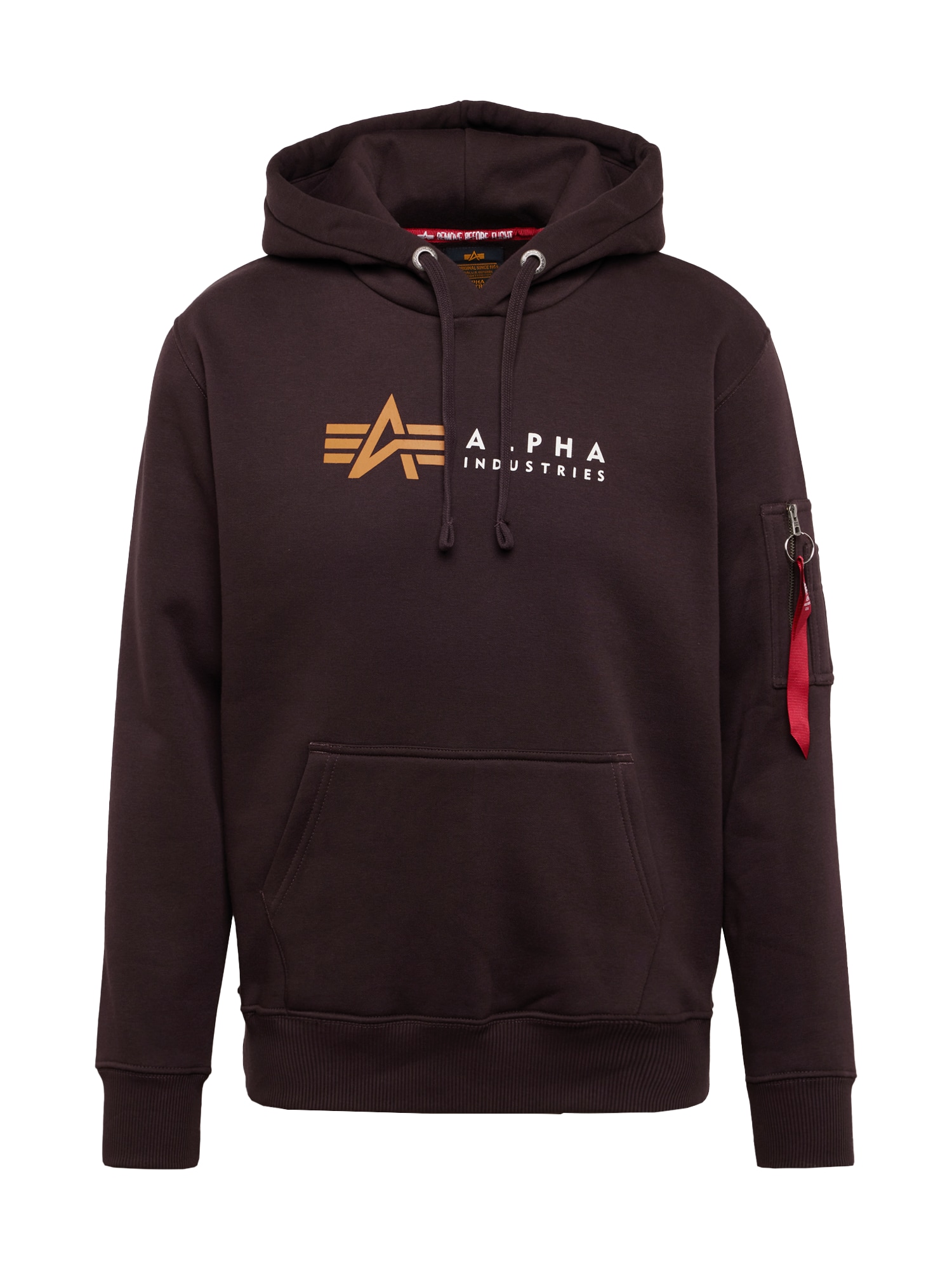 Mikina alpha industries hnědá / pastelově oranžová / červená / bílá