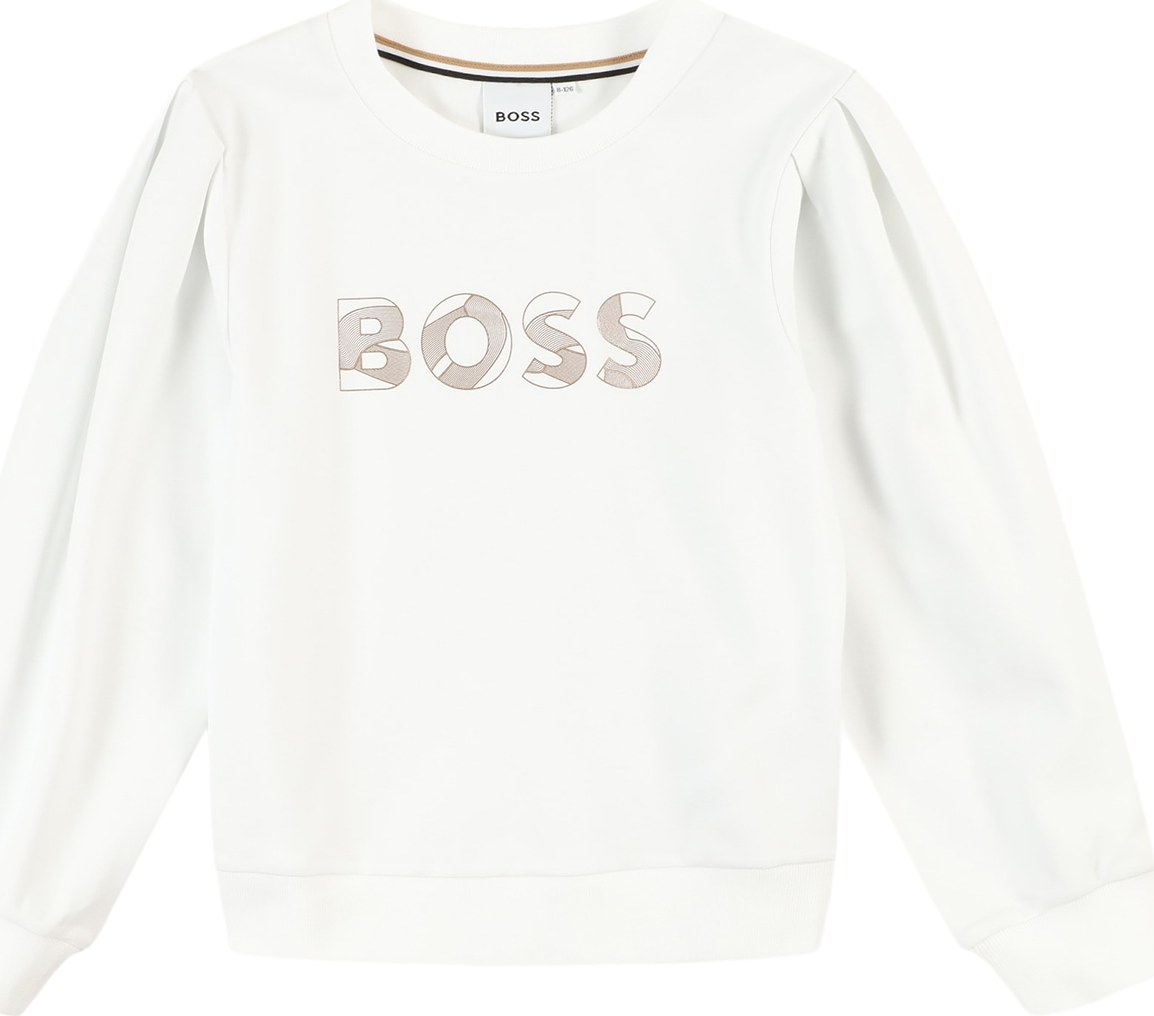 Mikina BOSS Kidswear béžová / bílá