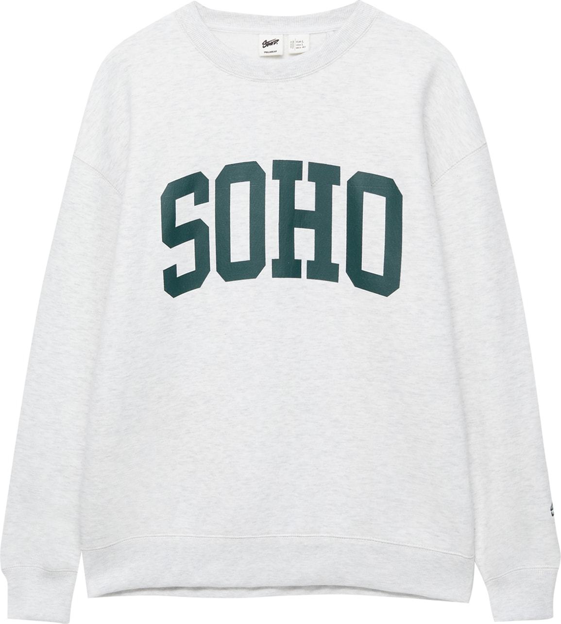 Mikina Pull&Bear světle šedá / jedle