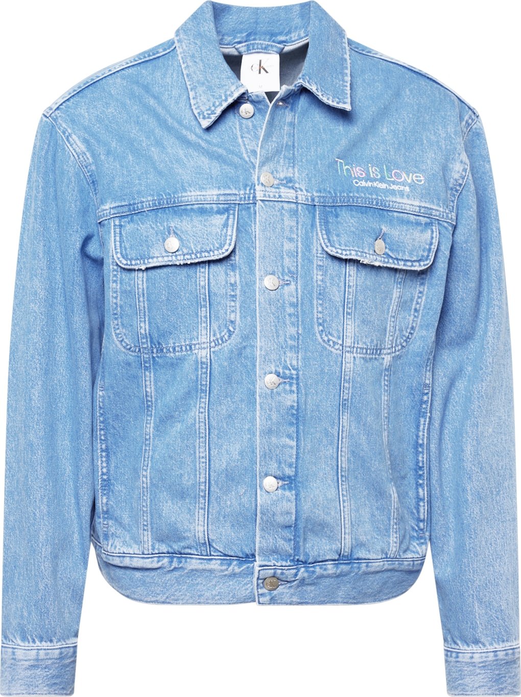 Přechodná bunda Calvin Klein Jeans modrá džínovina / bílá