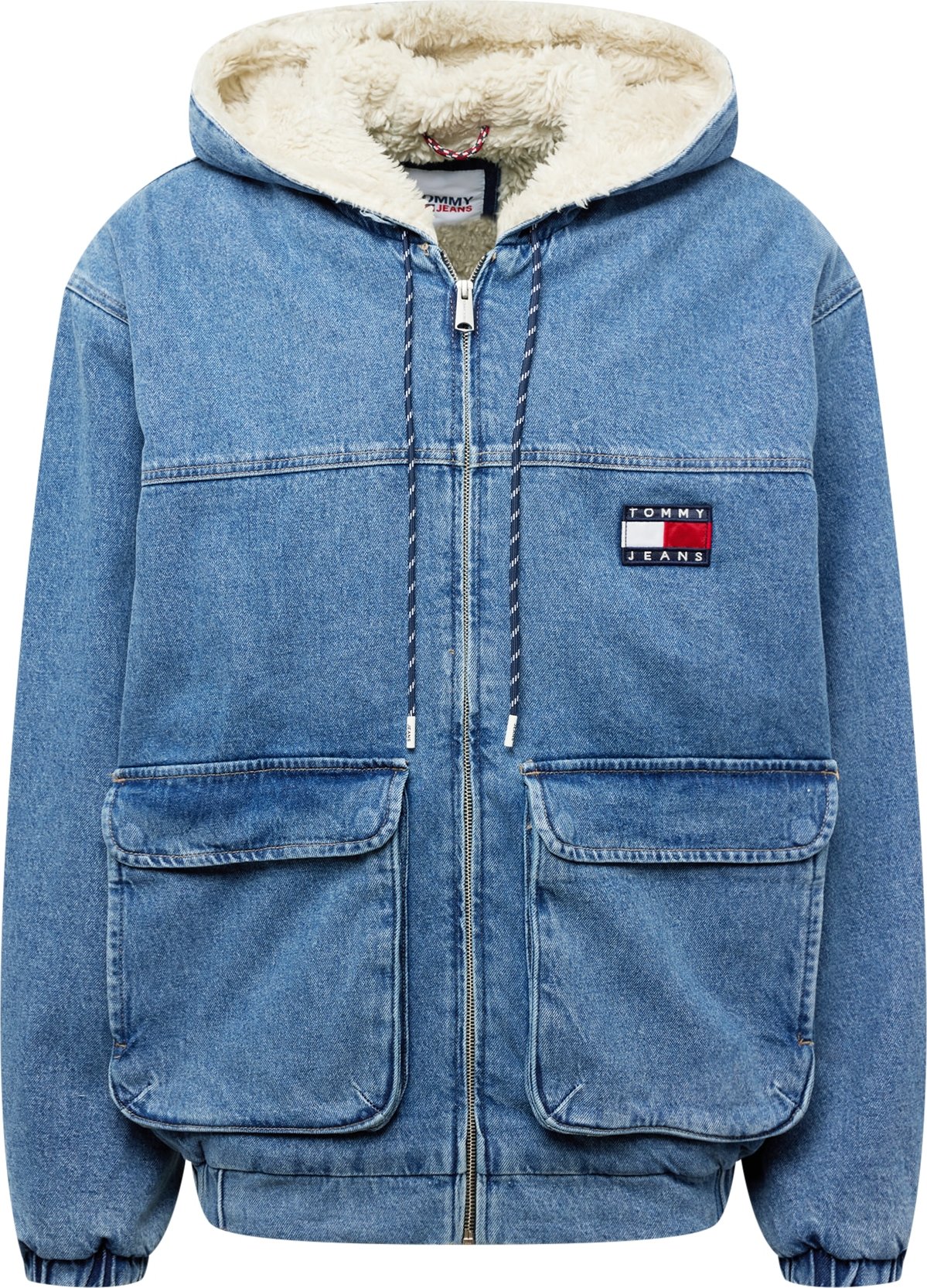Přechodná bunda Tommy Jeans námořnická modř / modrá džínovina / červená / bílá