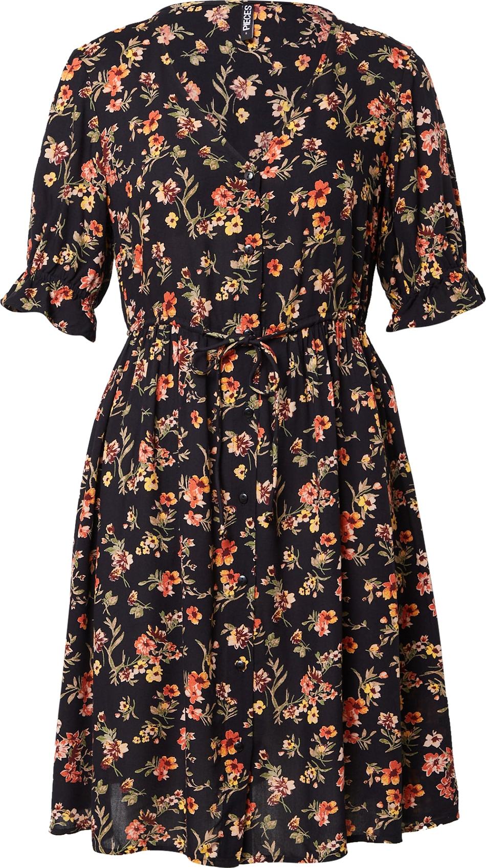 Šaty 'Carla' Pieces žlutá / zelená / oranžová / černá