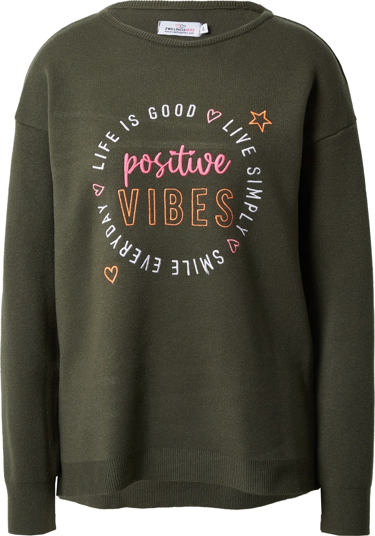 Svetr 'Mayra' zwillingsherz khaki / oranžová / pink / bílá