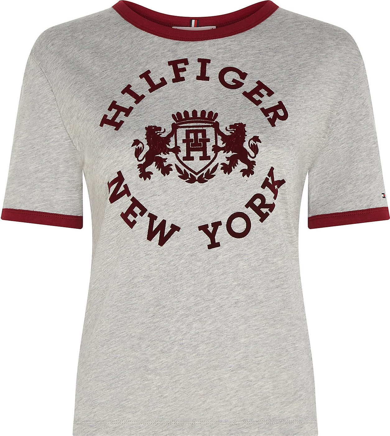 Tričko 'VARSITY' Tommy Hilfiger Curve šedá / burgundská červeň