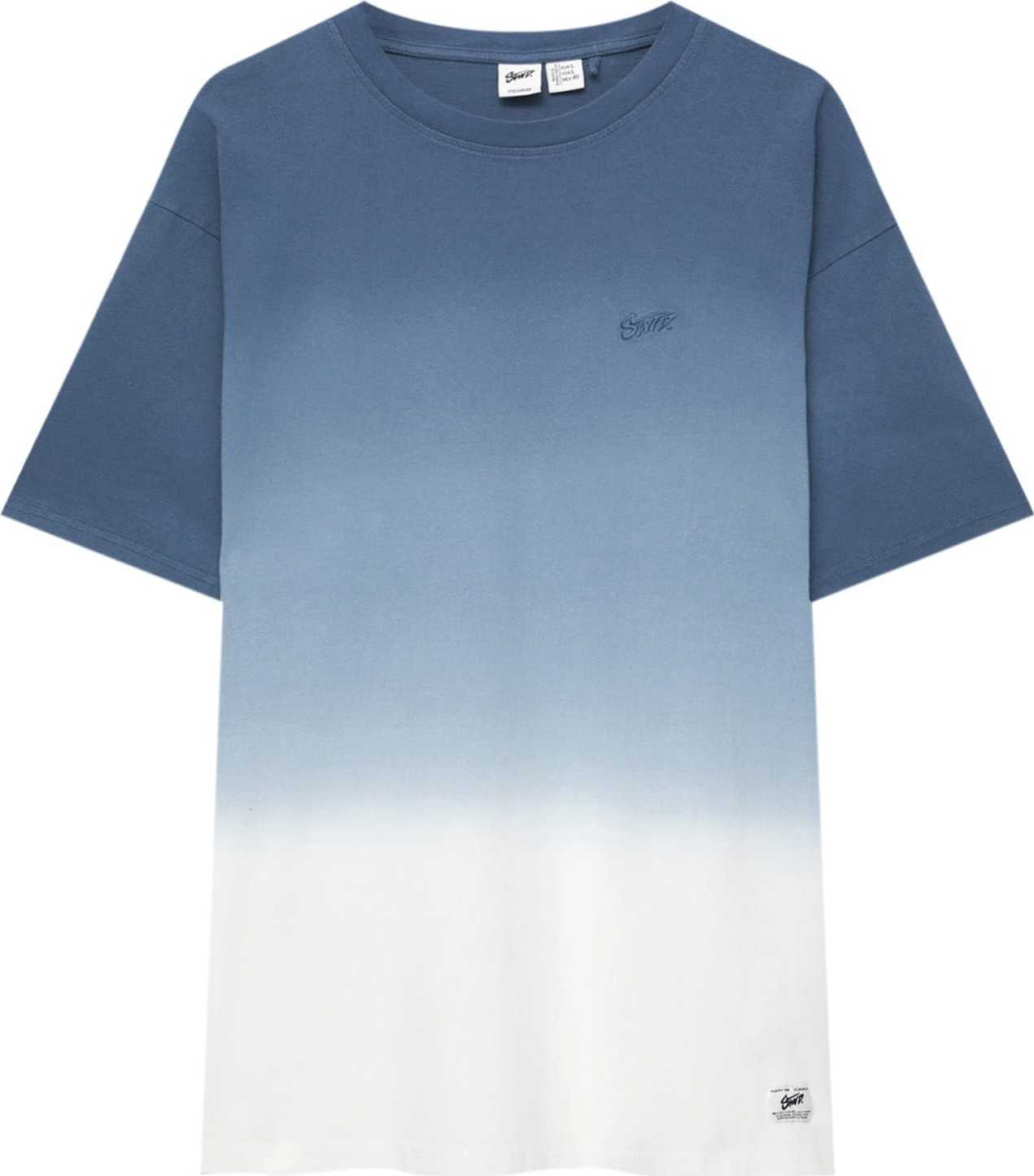 Tričko Pull&Bear kouřově modrá / tmavě modrá / bílá