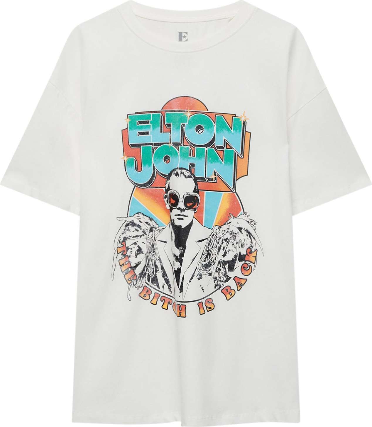 Tričko Pull&Bear nefritová / oranžová / černá / bílá