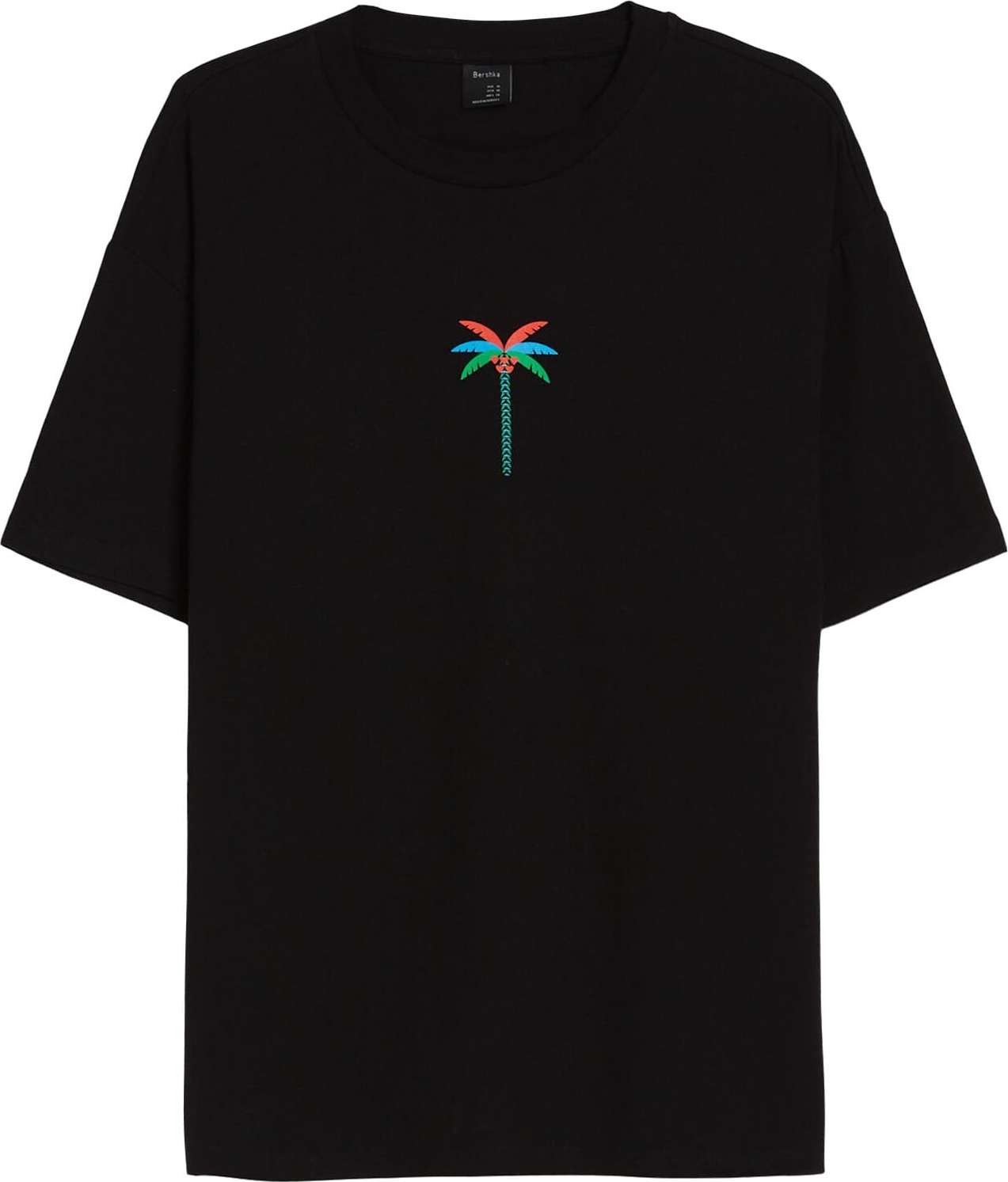 Tričko Bershka azurová / zelená / červená / černá