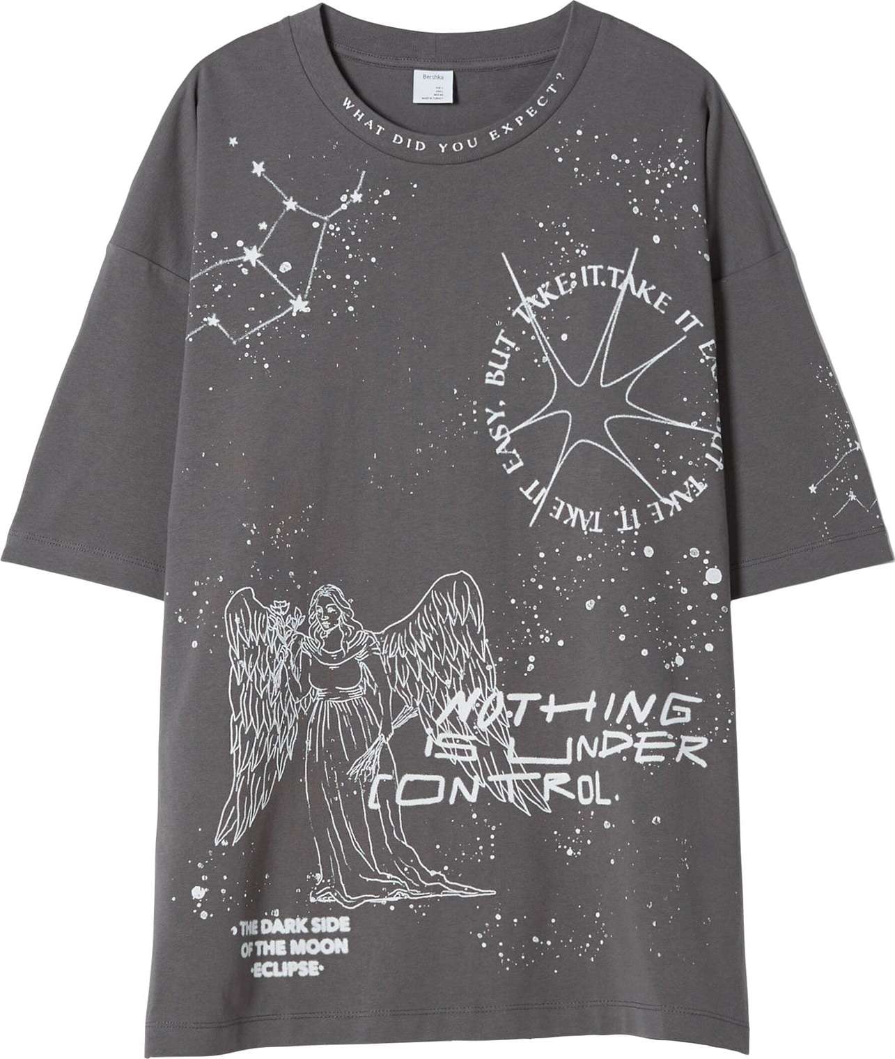 Tričko Bershka čedičová šedá / bílá