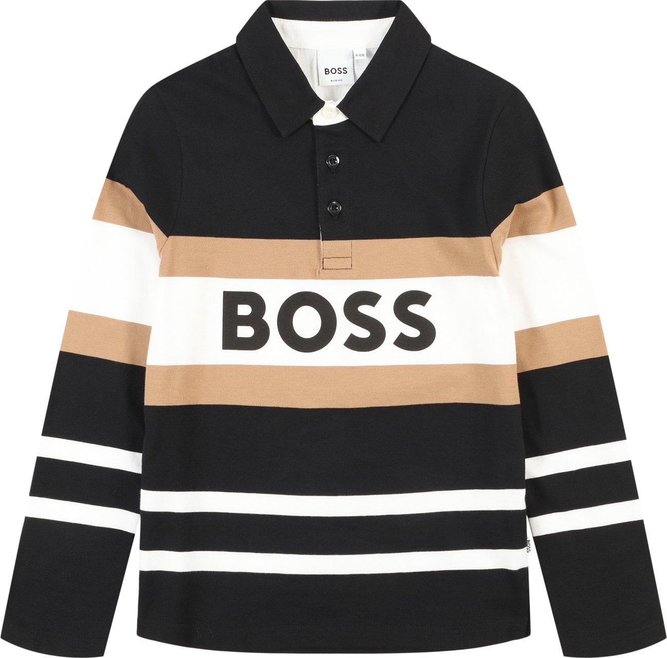 Tričko BOSS Kidswear béžová / černá / bílá