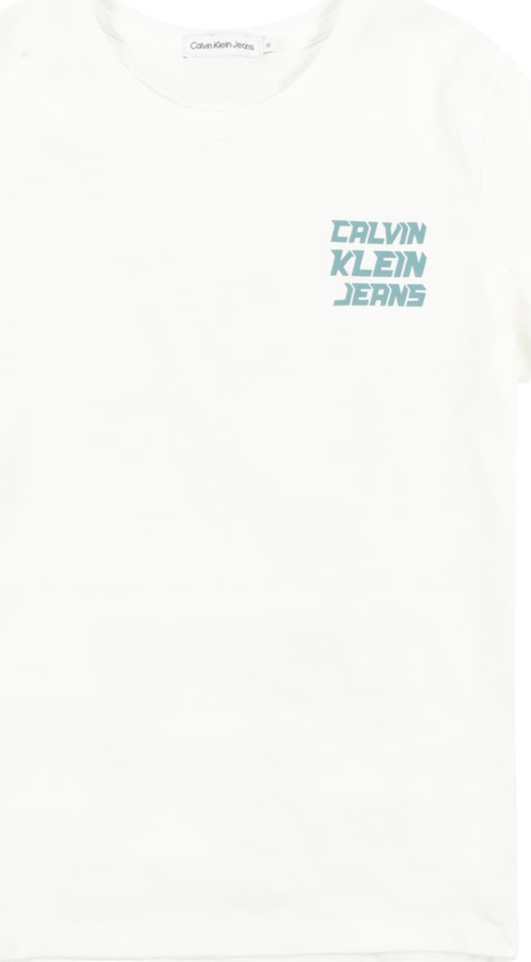 Tričko Calvin Klein Jeans pastelová modrá / kiwi / bílá