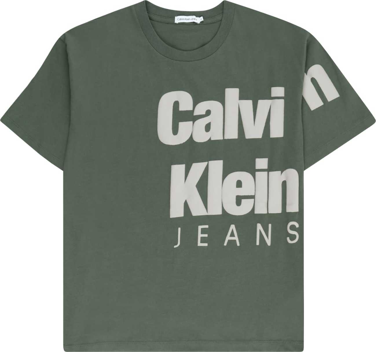 Tričko Calvin Klein Jeans písková / tmavě zelená