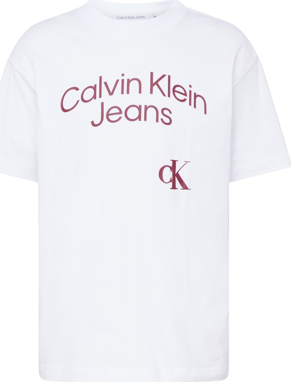 Tričko Calvin Klein Jeans vínově červená / bílá