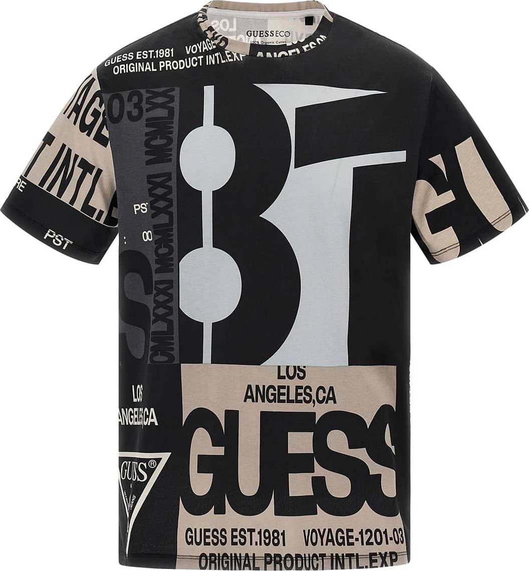 Tričko Guess béžová / černá / bílá