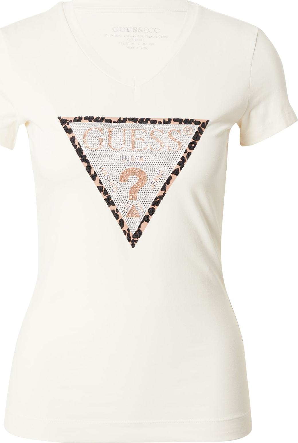 Tričko Guess krémová / světle hnědá / černá / bílá