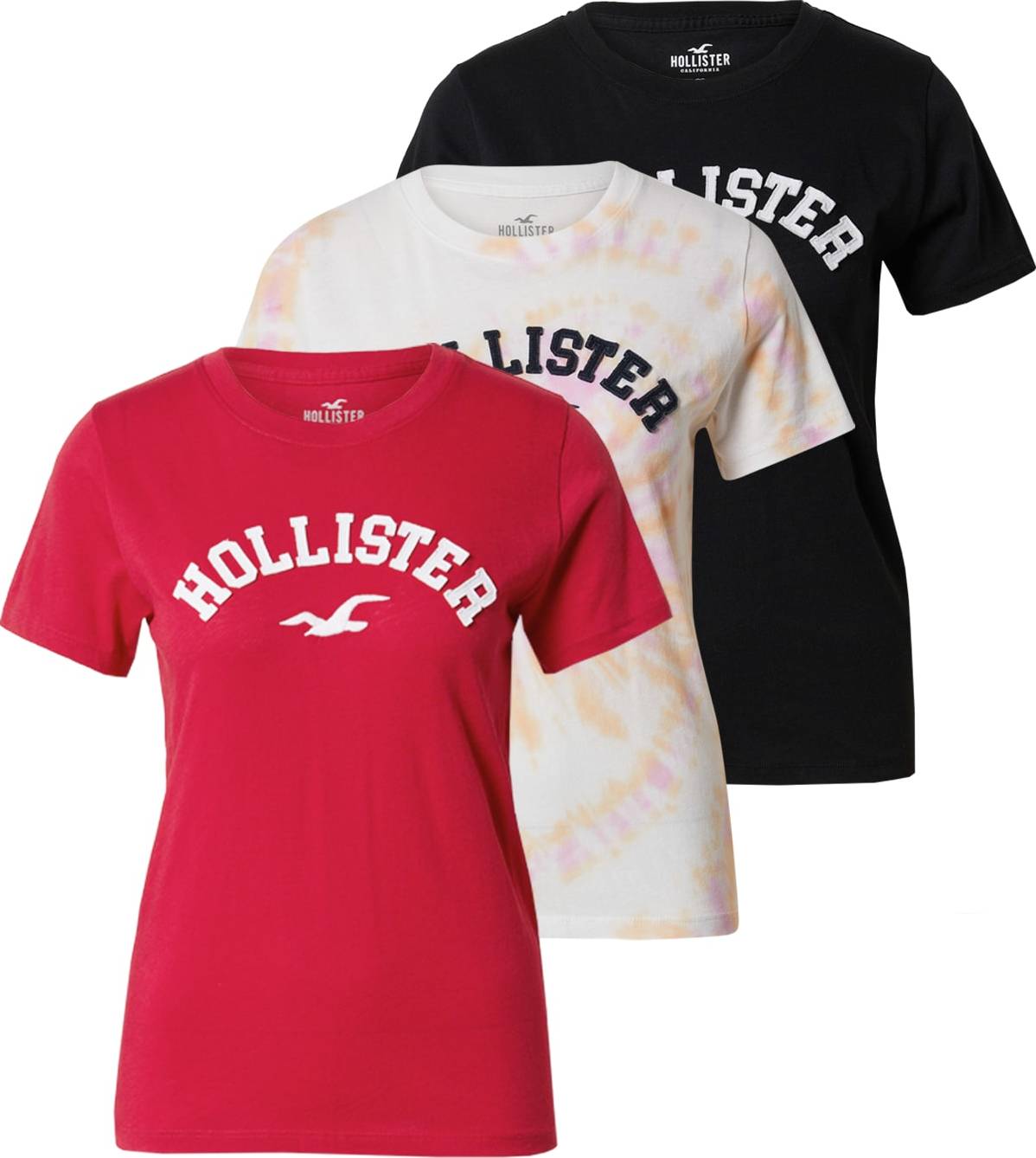 Tričko Hollister meruňková / červená / černá / bílá