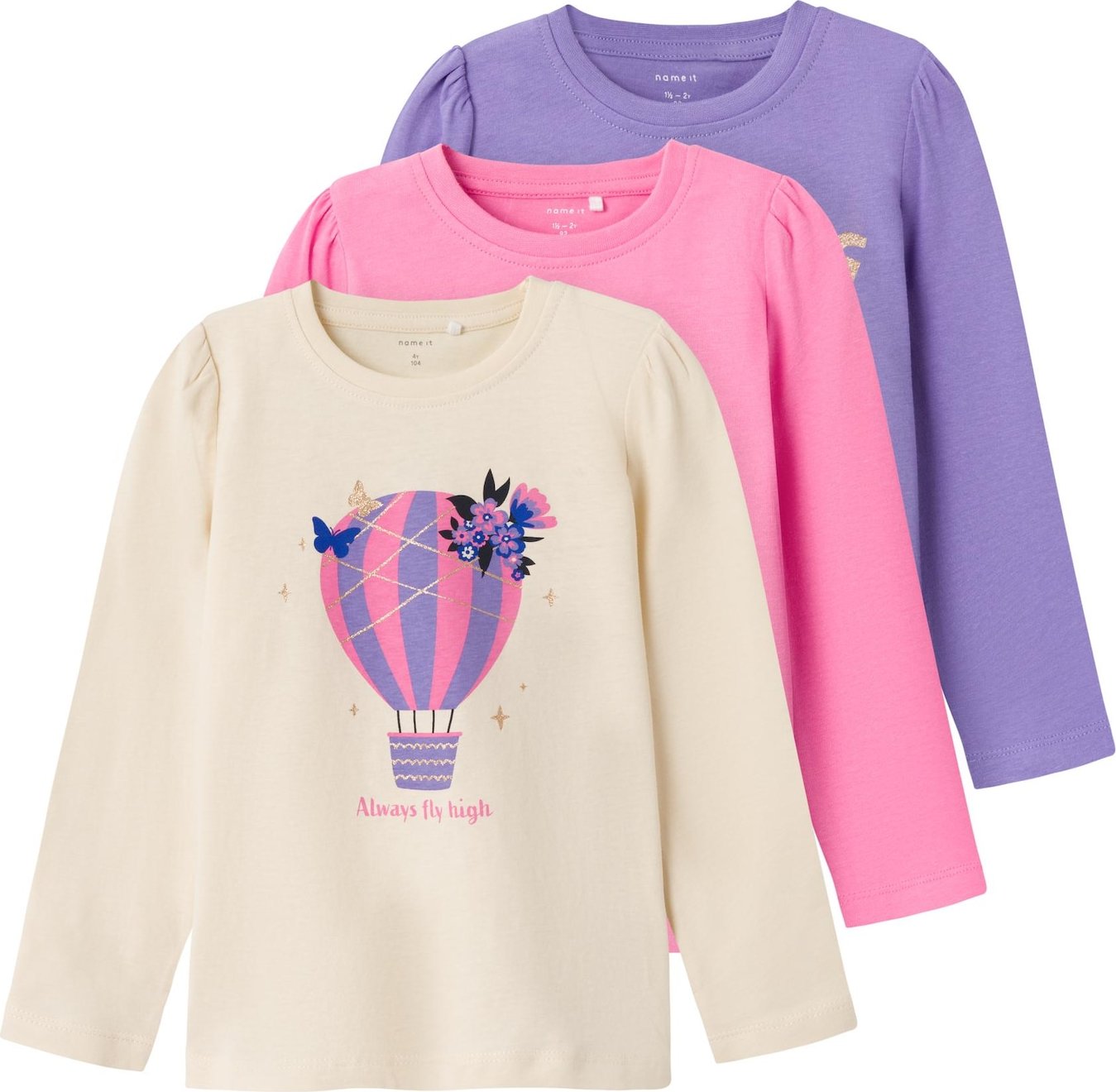 Tričko 'LARA' name it krémová / noční modrá / tmavě fialová / pink