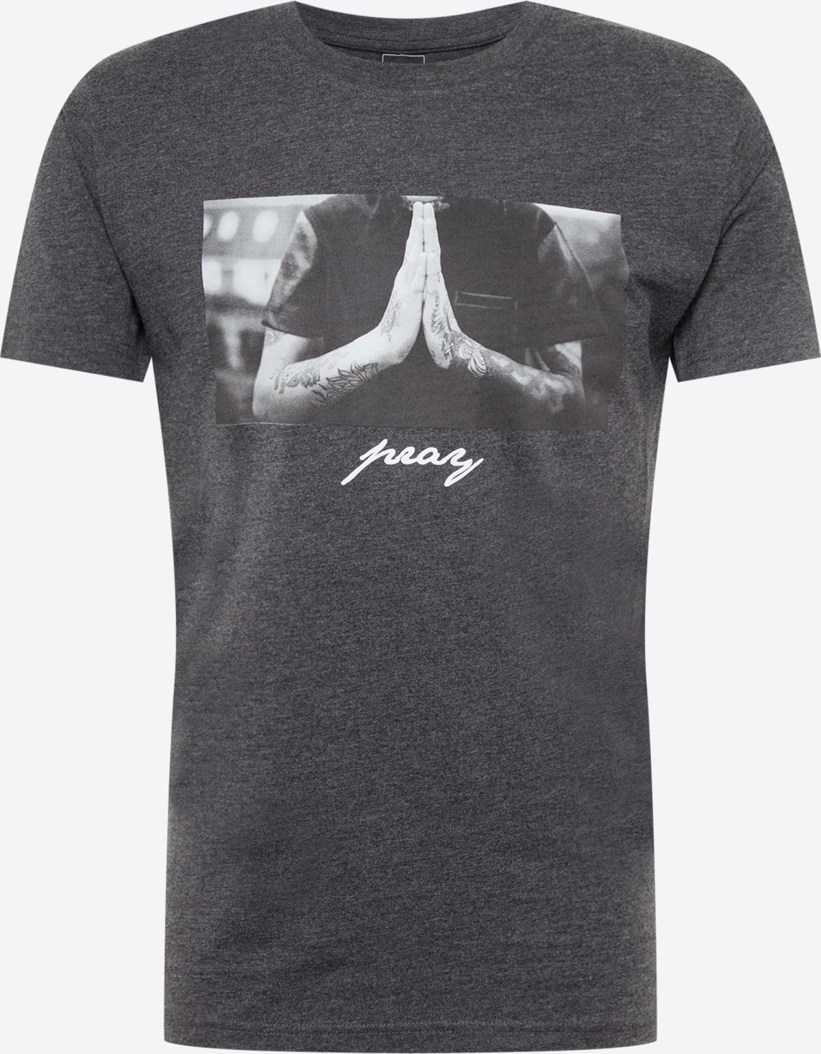 Tričko 'Pray' mister tee šedý melír / černá / bílá