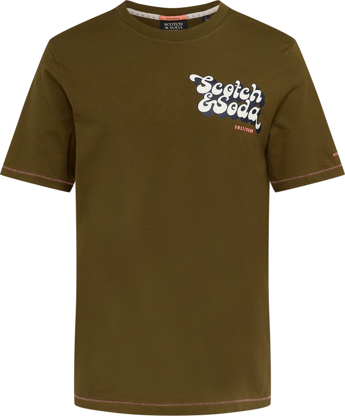 Tričko Scotch & Soda khaki / melounová / bílá