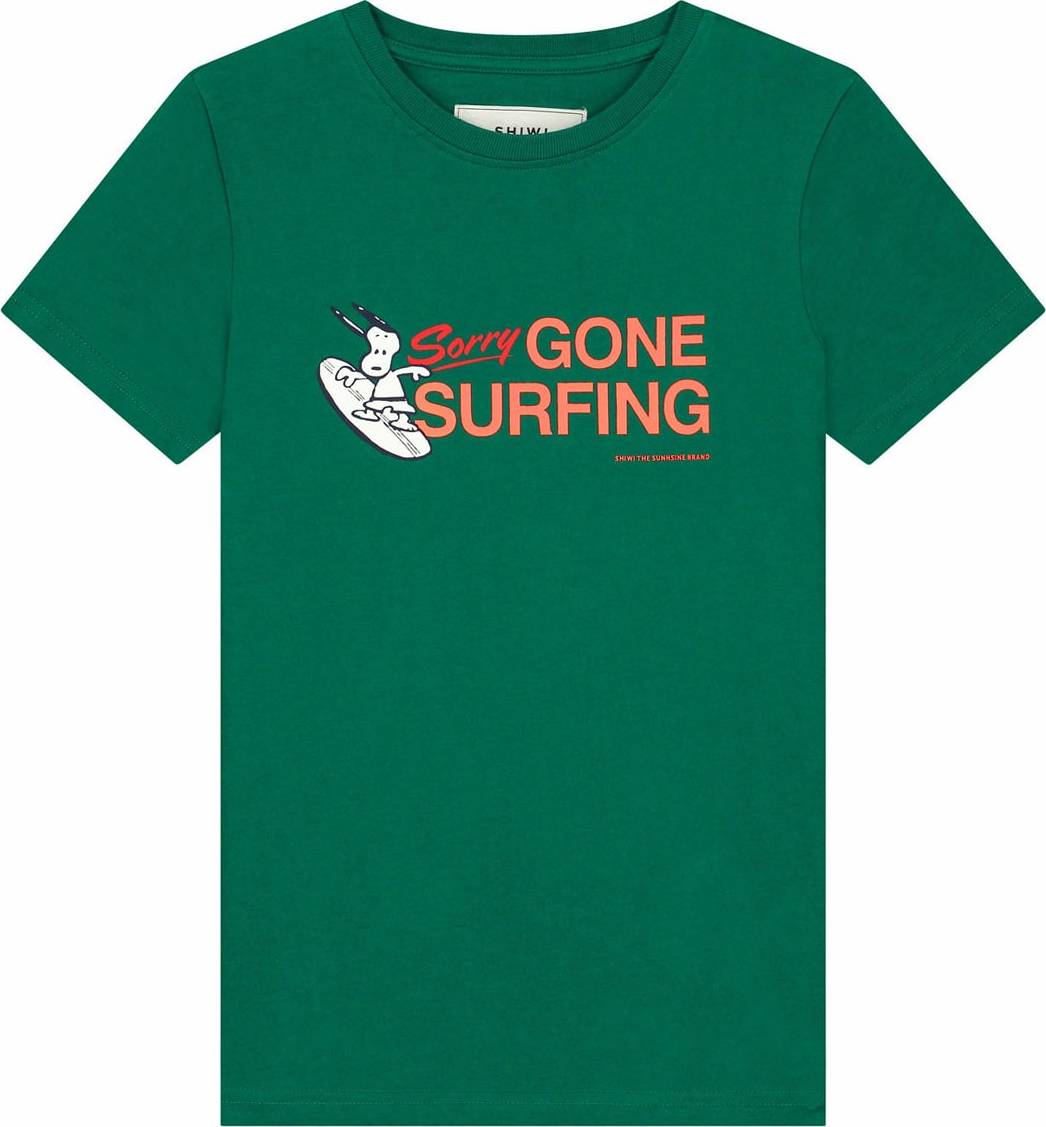 Tričko 'Snoopy Gone Surfing' Shiwi tmavě zelená / oranžová / světle červená / bílá