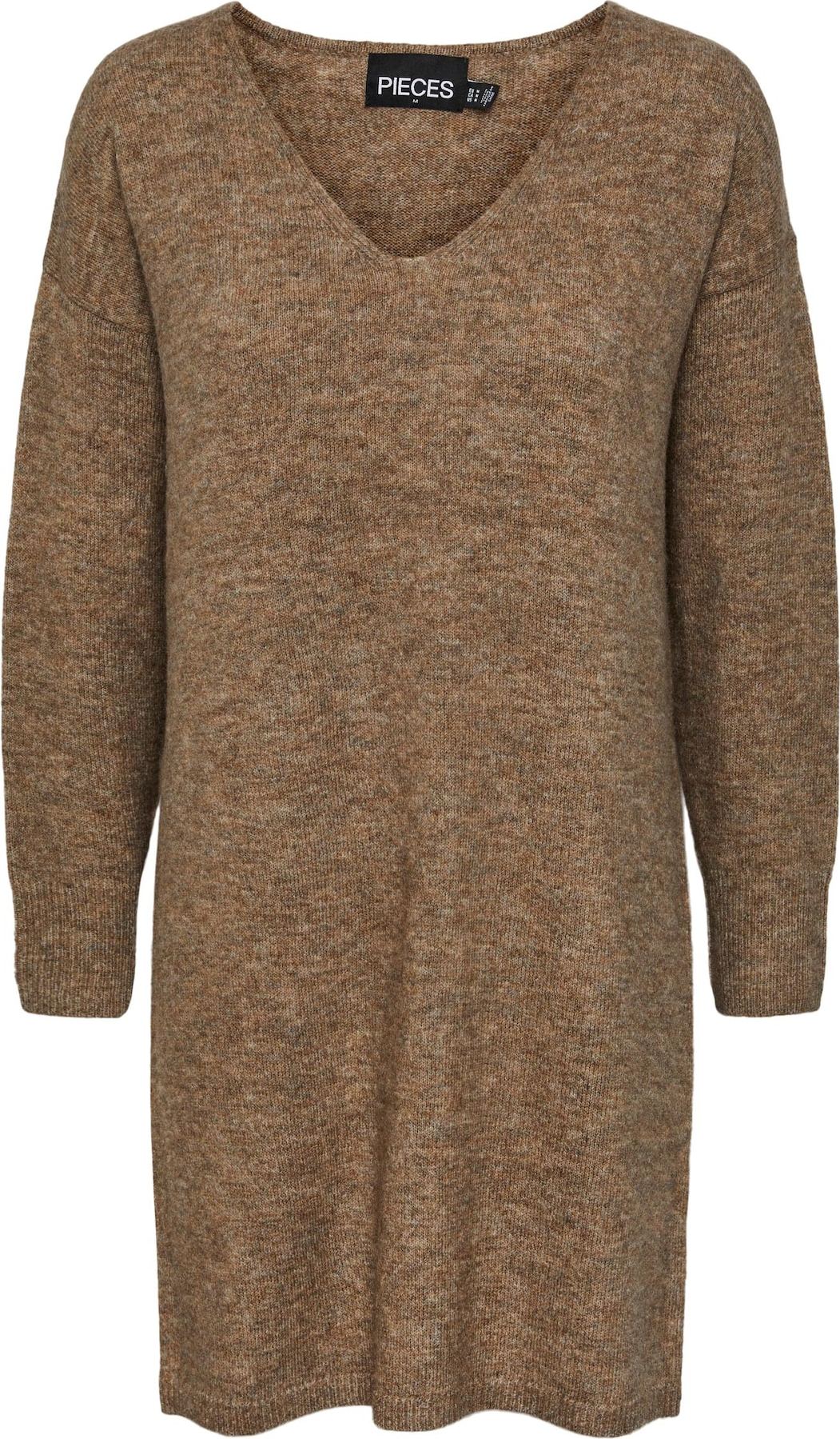 Úpletové šaty 'JULIANA' Pieces hnědý melír