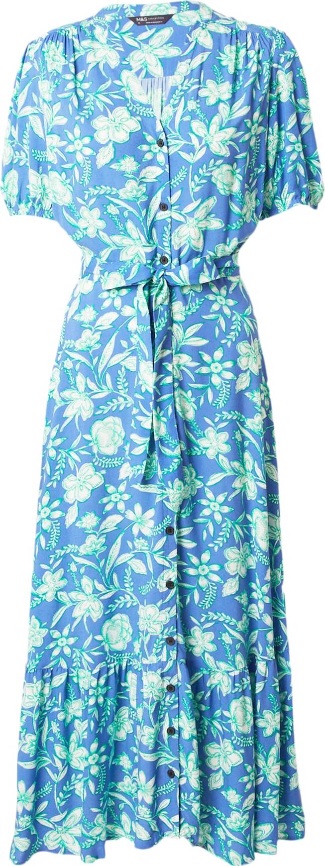Košilové šaty Marks & Spencer nebeská modř / zelená / bílá