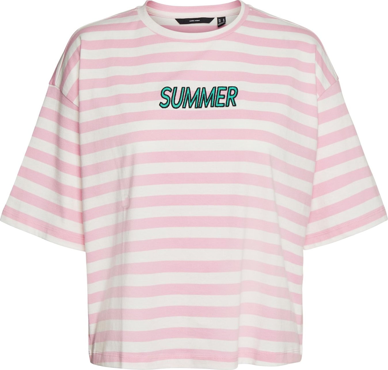 Tričko Vero Moda zelená / světle růžová / bílá